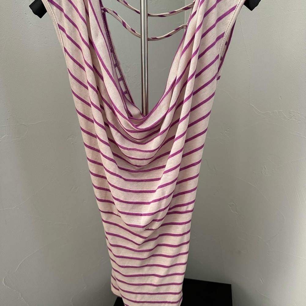Charlotte Russe Purple and Cream Slouch Neck Striped Top